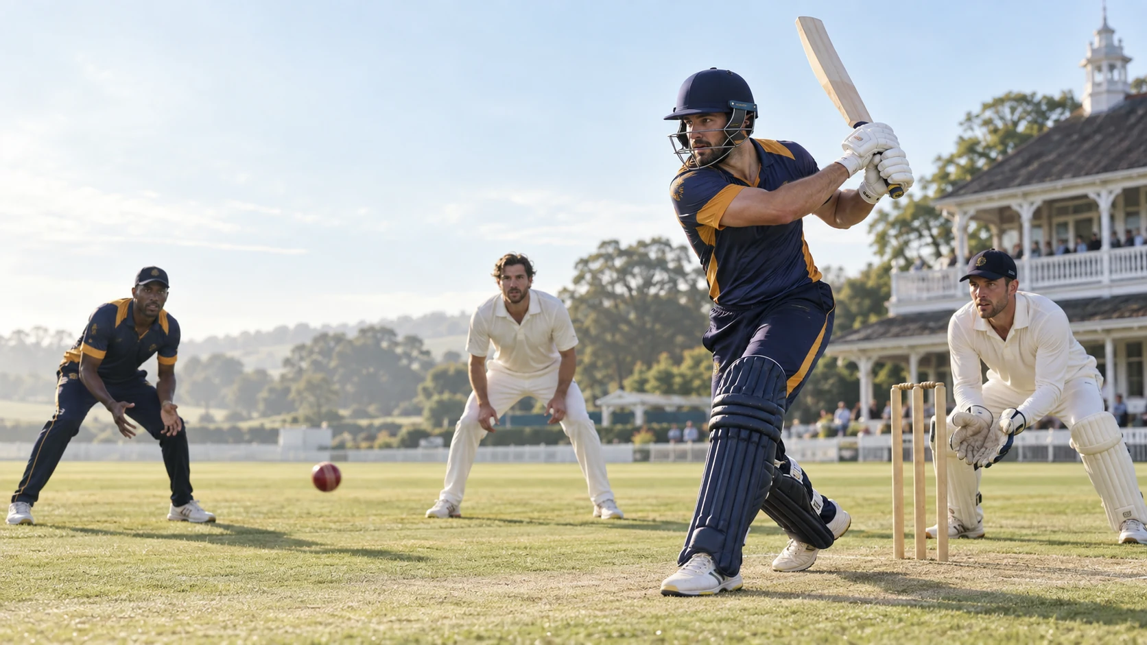 Cricket players in coordinated Prolance Sports teamwear editorial concept