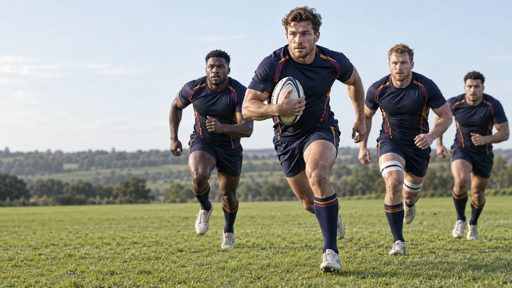 Rugby players in coordinated Prolance Sports teamwear editorial concept