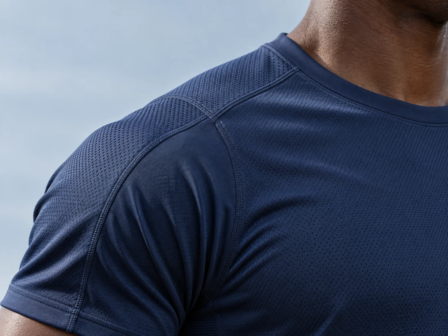 Close-up of soccer apparel fabric and garment construction
